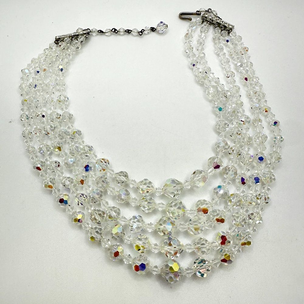 ~14" Vintage, 5 strands of graduated Aurora Borealis CRYSTAL beaded necklace!
